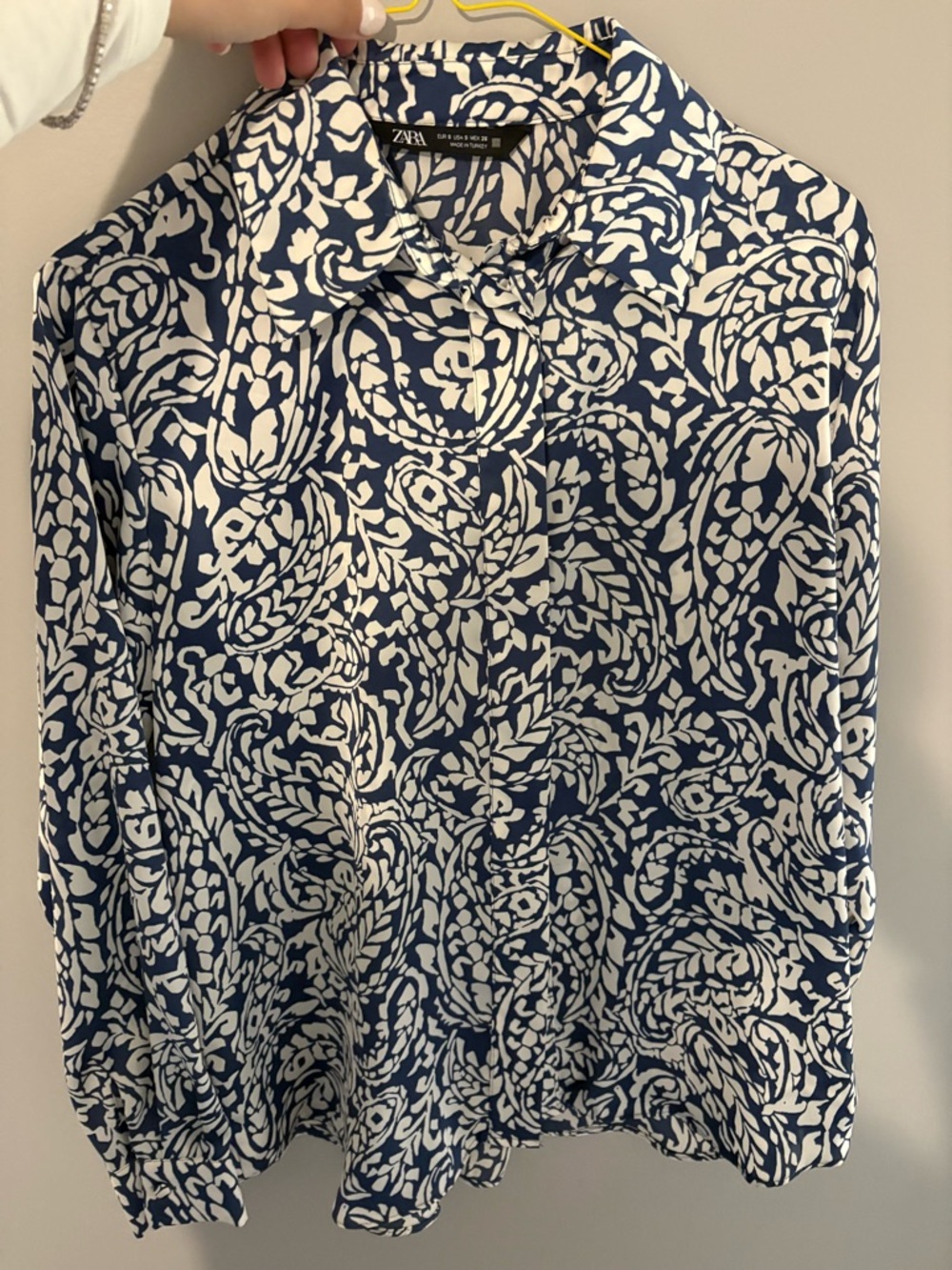 Zara Navy and White Printed Button-Down Shirt worn twice
